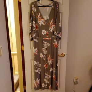 G by Giuliana Olive Green Floral Wrap Maxi Dress
